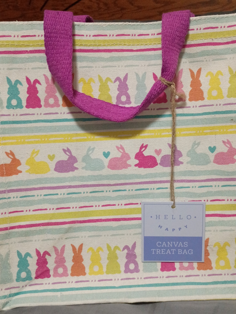 Canvas Treat Bag - Multicolor Bunny Print with Pink Handles
